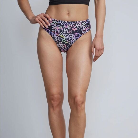 NWT-NY&C Swimwear- purple Leopard-Print High-Waisted Bikini Bottom - Size Medium - Picture 2 of 10